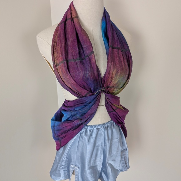 Tie Dyed Rectangular Scarf Mesh Transparent Natural Fibres Sheer - Picture 8 of 16